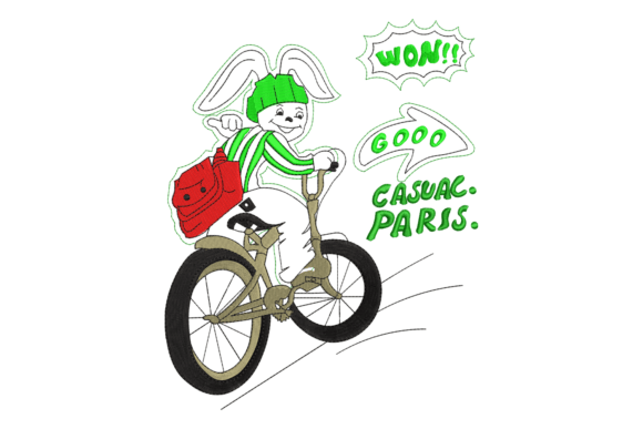 Cute Bunny Riding Bicycle Embroidery