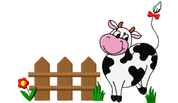 Cute Cow by the Fence Embroidery Design