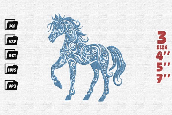 Elegant Ornate Horse Embroidery Design