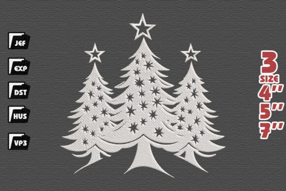 Elegant Starry Christmas Tree Trio Embroidery Design
