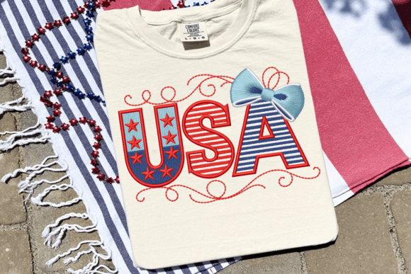 Faux Embroidery USA Coquette PNG, Varsity
