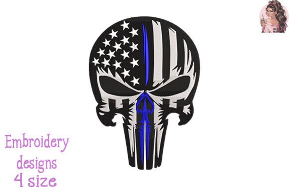 Police Skull USA Flag Embroidery