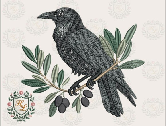 Raven Olive Branch Embroidery Files