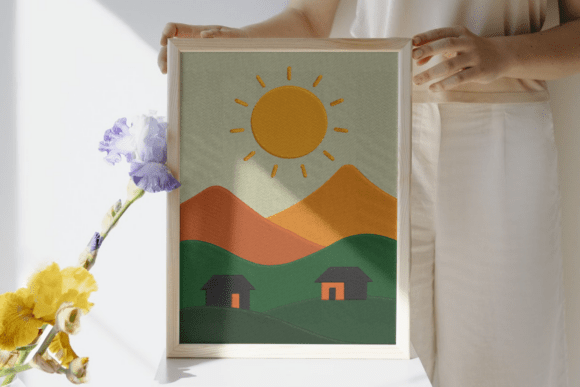 Sun over Village Embroidery Design-Digital File