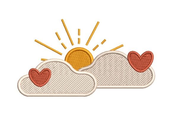 Sunny Clouds with Hearts Embroidery Design