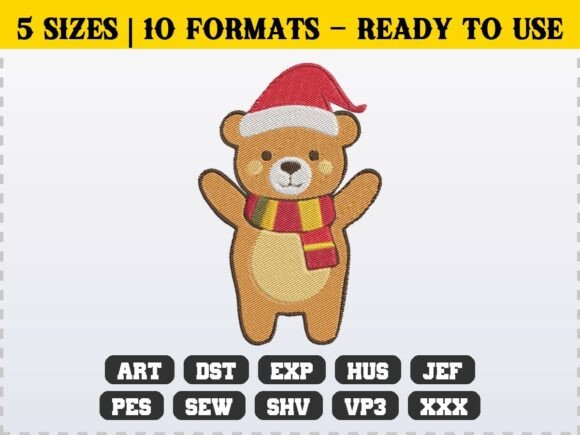 Winter Teddy Bear Toy Holiday Embroidery